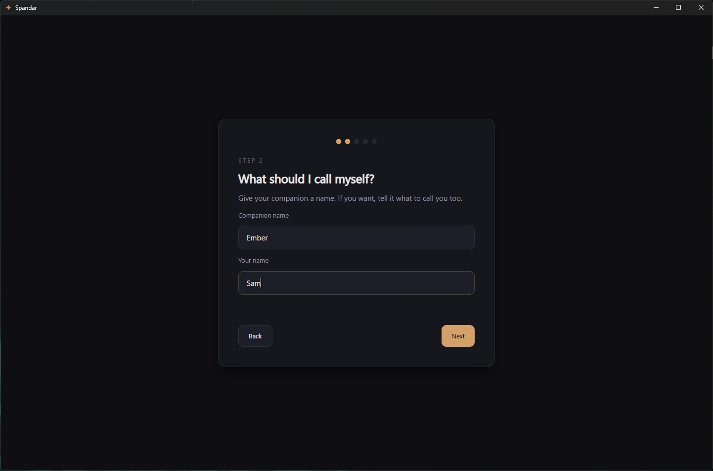 Name your companion and yourself