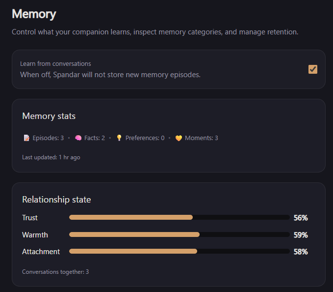 Memory stats and relationship state